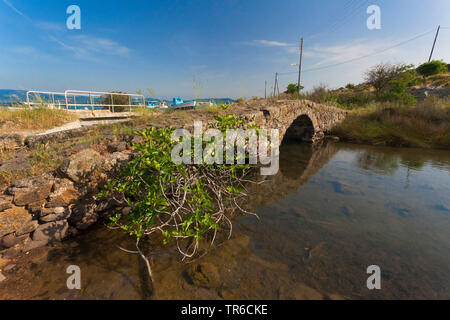 bridge in the Bay of Kalloni, Greece, Lesbos, Aegais, Mytilini Stock Photo