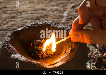 incense-burner with dried herbs, Germany Stock Photo