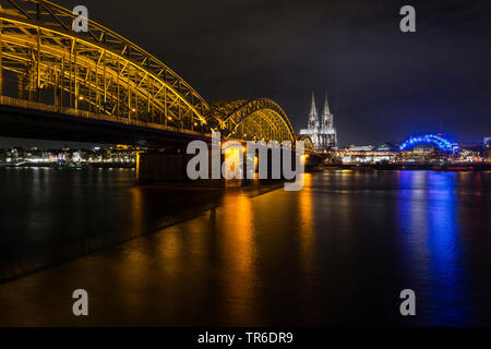 Cologne at night, Germany, North Rhine-Westphalia, Cologne Stock Photo