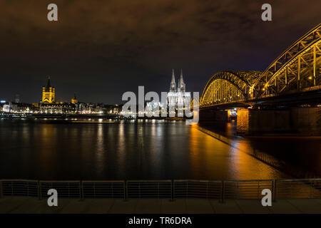 Cologne at night, Germany, North Rhine-Westphalia, Cologne Stock Photo