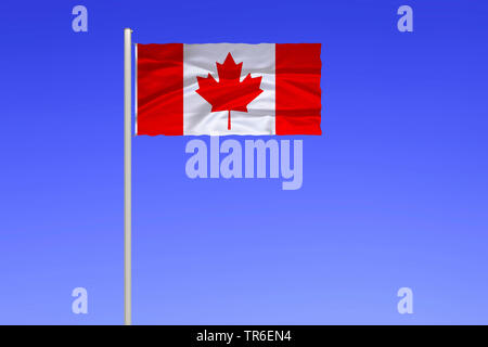 flag of Canada against blue sky, Canada Stock Photo