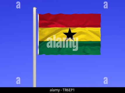 flag of Ghana against blue sky, Ghana Stock Photo