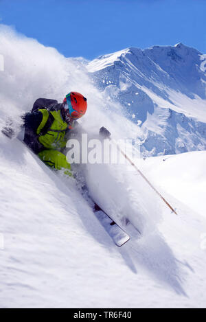 off-piste skiing from the top of Mont Pourri, France, Savoie, Vanoise National Park, Les Arcs Stock Photo