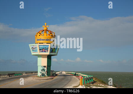 Jardines del Rey, causeway linking Cayo Coco to the mainland across Perros Bay, Cuba, Jardines del Rey Stock Photo