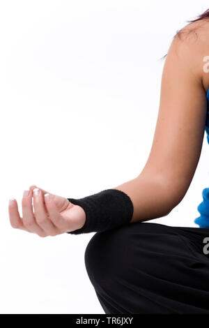 woman does yoga, hand Stock Photo
