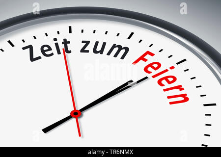 clock face with German inscription Zeit zum Feiern, time tto celebrate, Germany Stock Photo