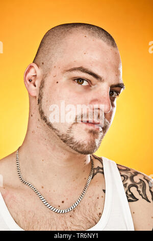 portrait of a young man with bald head and beard, Germany Stock Photo