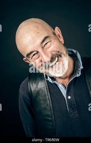 old man with bald head and grey beard, Germany, Bavaria Stock Photo