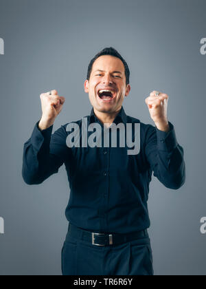 man in black is happy, Germany Stock Photo
