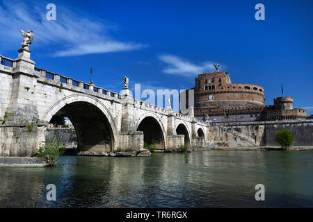 Ponte Sant'Angelo and Mausoleum of Hadrian, Castel Sant'Angelo, Italy, Rome Stock Photo