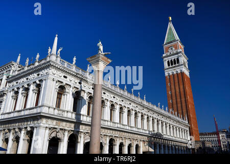 St Mark's Campanile and Biblioteca Marciana, Italy, Venice Stock Photo