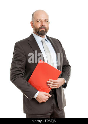 Middle-aged businessmann, confident holding folder, Germany Stock Photo