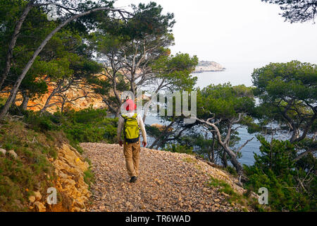 footpath along the rocky coast between Marseille and Toulon, France, La Seyne-sur-Mer Stock Photo