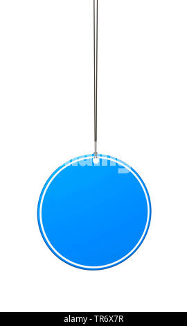 3D computer graphic, empty round haenging sign, single in blue color Stock Photo