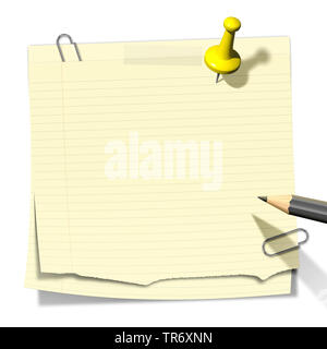 3D computer graphic, memo in yellow color without text Stock Photo