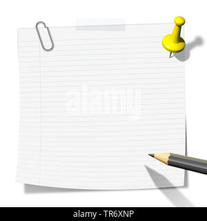 3D computer graphic, memo in white color without text Stock Photo