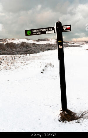direction sign for Duinrooswandeling at Nationaal Park Hollandse Duinen in winter, Netherlands, South Holland, Hollandse Duinen National Park Stock Photo