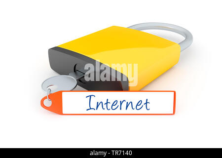 3D computer graphic, symbolic padlock with text INTERNET Stock Photo