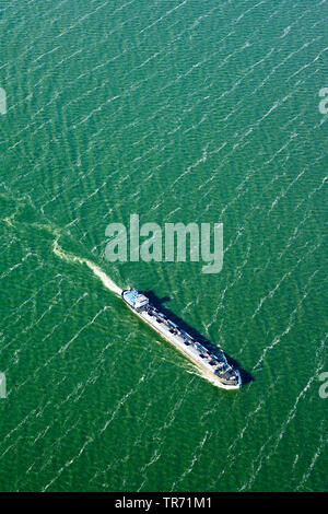 cargo ship on the IJsselmeer, aerial view, Netherlands Stock Photo