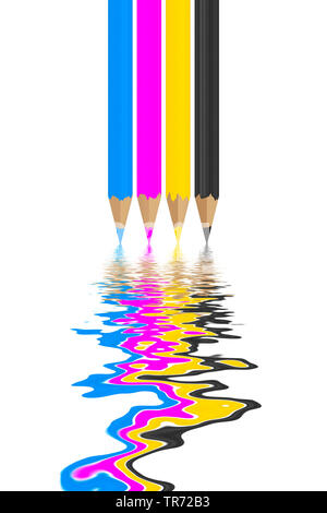 Cyan, magenta, yellow, key - CMYK color model with four ink drops ...