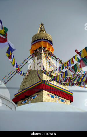 Lungta prayer flags at Boudhanath stupa in Kathmandu Stock Photo