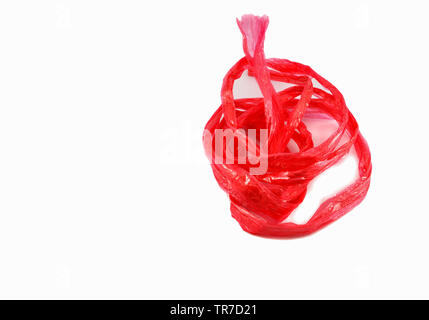 Red plastic rope isolated in white background Stock Photo