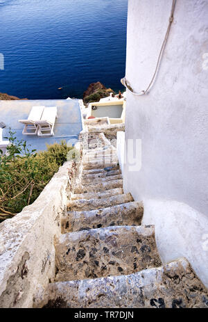 White stairs of Oia landscape in Santorini. Stock Photo