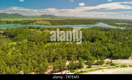 Aerial view of Ile Aux Cerfs in Mauritius. Stock Photo