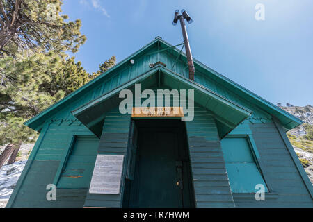 Mt Baldy, California, USA - May 25, 2019:  Front facade of the historic San Antonio Ski Hut near Mt Baldy summit in the San Gabriel Mountains and Ange Stock Photo