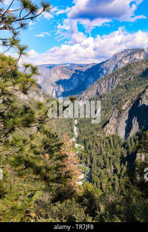 Half Dome View from Big Oak Flat Road, with Merced River Stock Photo