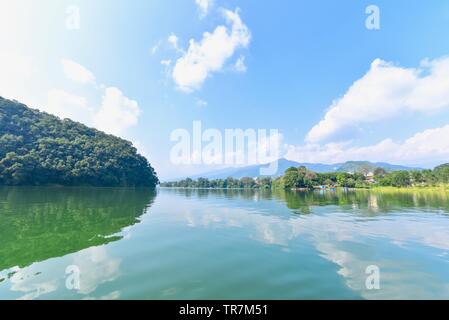 Beautiful View of Phewa Lake in Pokhara, Nepal Stock Photo