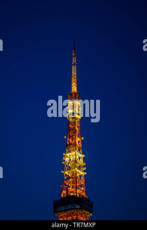 Tokyo Tower top structure view at night. Minimalist composition. Portrait orientation Stock Photo
