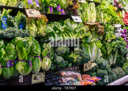 Organic produce department in a supermarket in New York on Tuesday, May 21, 2019.  (© Richard B. Levine) Stock Photo