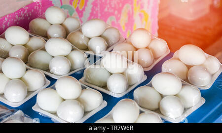 Duck eggs on plastic package on tabel for sale in the local market / salted egg Stock Photo