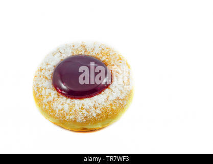 Close up of donuts with white sugar and jam blueberries cream jelly tasty isolated on white background Stock Photo