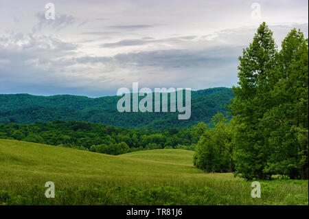 View of Cades Cove Valley in the Smoky Mountains of Eastern Tennessee Stock Photo