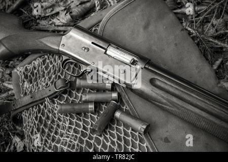 A 16 gauge Browning Automatic-5 shotgun. The gun, which was also made in smaller 20 gauge and larger 12 gauge, was the invention of famous American fi Stock Photo