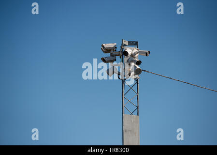 Surveilance cameras on a pylon Stock Photo