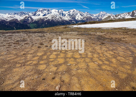 Frost polygons on flat gravel area, Col du Granon, Briancon, Ecrins, France