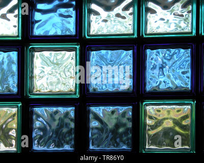 Abstract pattern of coloured glass bricks, Cinémagique, Walt Disney Studios Park, Marne-la-Vallée, France Stock Photo
