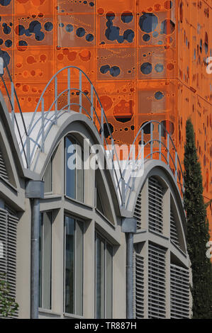 Docks 40 and Red Cube, Confluence district, Lyon, Rhone, France Stock Photo