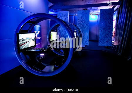 Johannesburg, South Africa - December 10 2013: Play Station PS4 Driving Game controllers at launch event Stock Photo