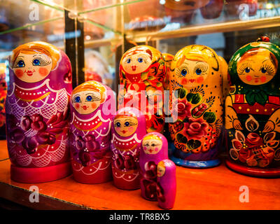 Nesting dolls are the best known and most popular of all Russian  and eastern European souvenirs. Sometimes called babushka dolls Stock Photo