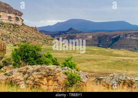 Harrismith, South Africa - October 18 2012: Rural Mountain scene at Basotho Cultural Village Stock Photo