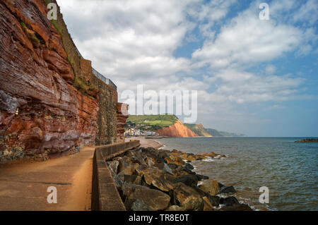 UK,Devon,Sidmouth Coast Path below Connaught Gardens looking East towards Salcombe Hill and Jurassic Coastline Stock Photo