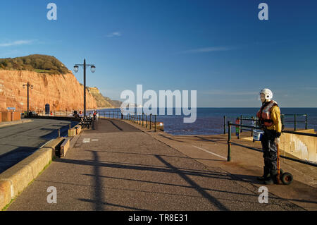 UK,Devon,Sidmouth Promenade and Coastline looking towards Salcombe Hill Stock Photo