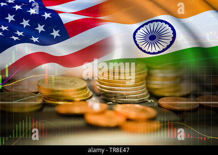 USA and India Trade war economy export United States of America / Candlestick graph stock market exchange analysis indicator trading chart business fi Stock Photo