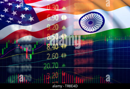 USA and India Trade war economy export United States of America / Candlestick graph stock market exchange analysis indicator trading chart business fi Stock Photo