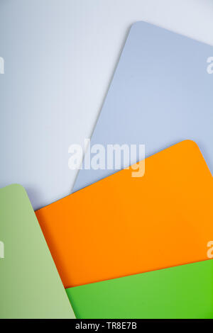 Concept of color cards on white background four colors green, lime, orange, gray isolate on white background Stock Photo