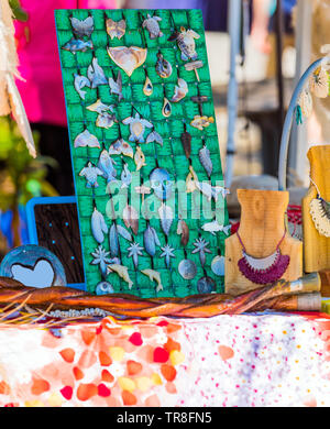 Souvenirs in the local market, Rarotonga, Aitutaki, Cook Islands. With selective focus Stock Photo